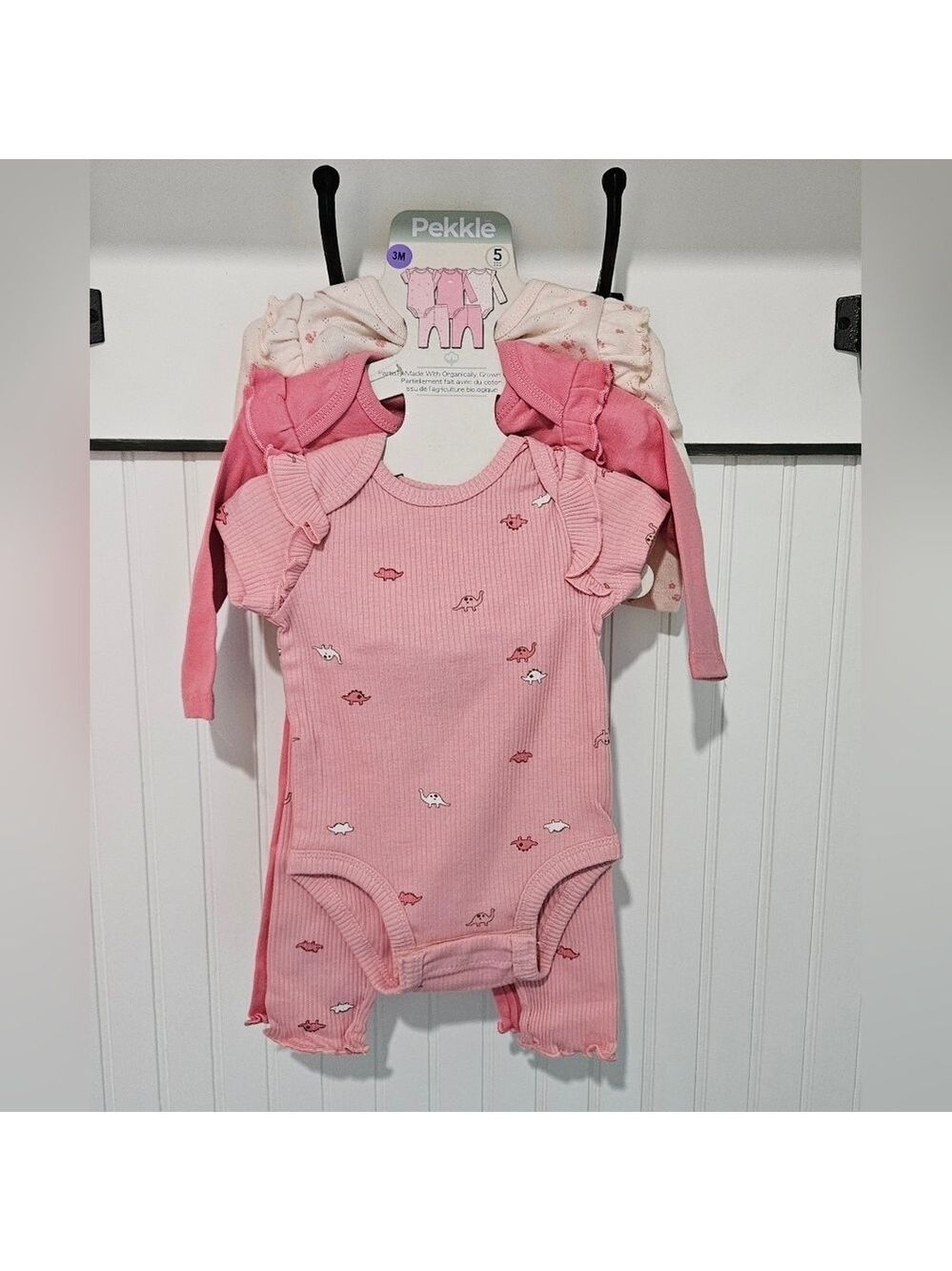 Pekkle Pink and Cream Dinosaur Print Baby 5 Piece Set, New with Tags, 3 Months